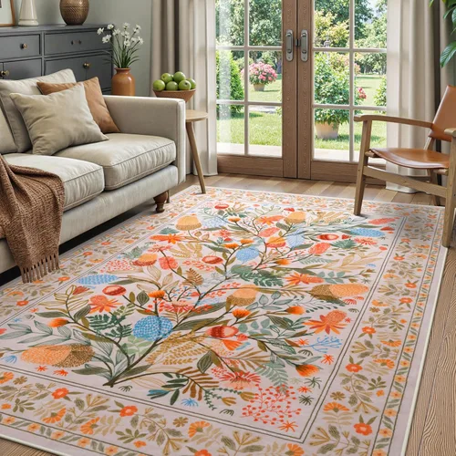 Anidaroel Alfombras botánicas coloridas de 5 x 7 pies, lavables a máquina, para sala de estar, antideslizante, alfombra suave para dormitorio,