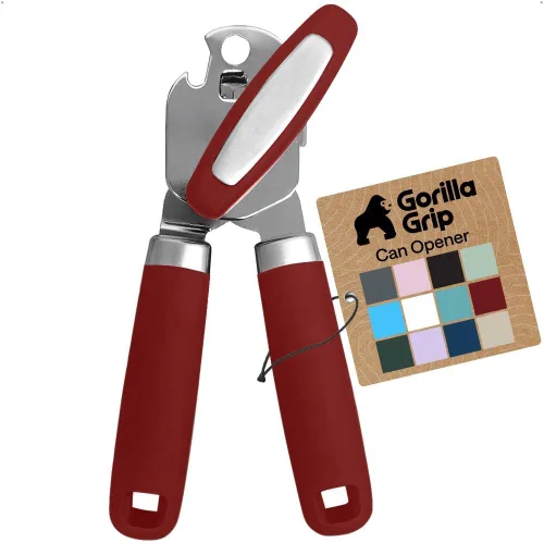Miniatura 11 de GORILLA GRIP Abrelatas manual de acero inoxidable resistente con borde liso y abrebotellas, mango suave y cómodo, perilla giratoria de mano de gran