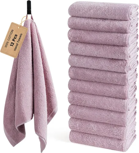 Miniatura 27 de SEMAXE Paquete de 12 toallas de mano para baño, toallas 100% algodón con bucles para colgar, suaves y altamente absorbentes, juego de toallas