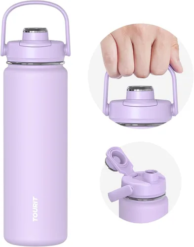 Miniatura 18 de TOURIT Botella de agua aislada de 32 onzas, botella de acero inoxidable con popote, aislamiento al vacío de doble pared para bebidas frías
