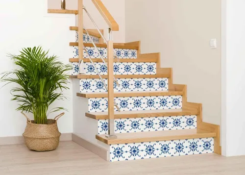 Miniatura 8 de Mi Alma Adhesivo para azulejos, fácil aplicación, ideal para baño, cocina, azulejos de pared (azul y blanco, 7 x 7 pulgadas)