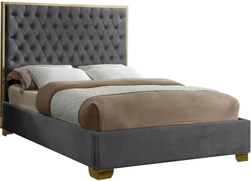 Miniatura 22 de Meridian Furniture Colección Lana Modern Cama tapizada de terciopelo contemporáneo con acolchado profundo detallado y patas doradas, tamaño Verde