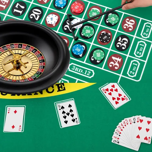 Miniatura 4 de Lunmon El juego de ruedas de ruleta incluye rueda de ruleta de 10 pulgadas, fieltro de doble cara, 200 fichas, rastrillo de chips, marcador Verde
