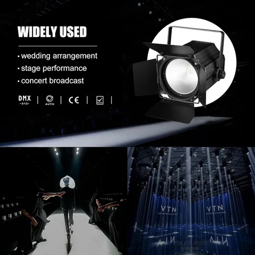 Miniatura 7 de Luces de escenario COB con puertas de granero, luz par COB de 200 W, LED 3500 ~ 7500 K, blanco cálido y blanco, DMX512 con sonido maestro-esclavo