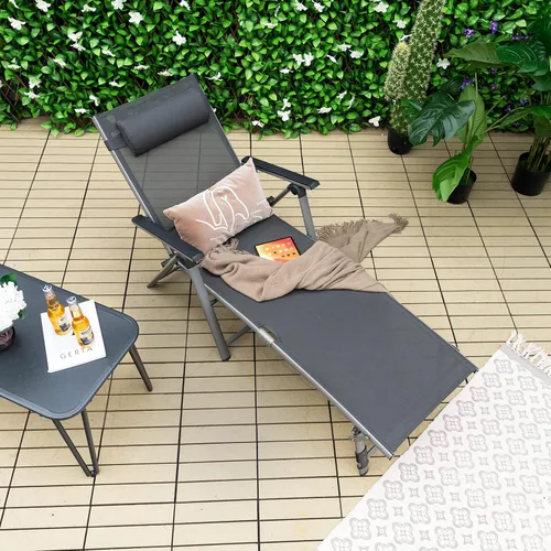 Miniatura 8 de Tangkula 2 sillones de aluminio para exteriores, tumbona plegable para patio con 8 respaldos y 2 posiciones ajustables de patas, sillón reclinable