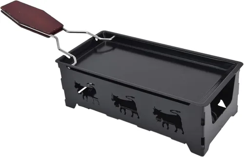 Miniatura 4 de Mini parrilla de raclette de queso, herramienta antiadherente con mango para placa suiza, rectangular, hierro caoba, parrillas de raclette negras