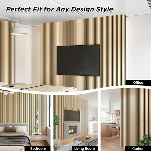 Miniatura 2 de Smartstandard Paquete de 2 Paneles de Pared de Listones de Madera de 105.9" x 20.5", Paneles de Pared de Madera Insonorizados, Paneles de Madera