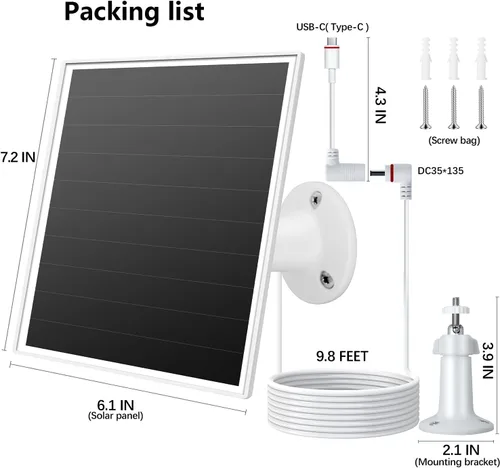 Miniatura 7 de Panel Solar de 6W para Cámara Ring, Cargador Solar Compatible con Ring Spotlight/Stick Up Cam Battery/Plus/Pro, Cargador Solar Impermeable con USB-C