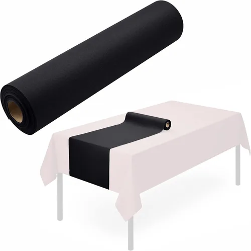 Camino de mesa desechable para mesa de comedor, 16 x 48 pulgadas, paquete de 20 caminos de mesa de papel negro similar al lino para fiestas, bodas o
