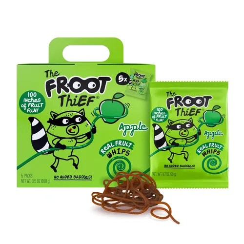 THE FROOT Thief Golosinas de fruta real, sin frutos secos, perfectas para almuerzos escolares, bolsas individuales para niños, manzana, paquete de 5