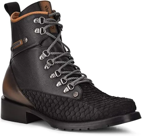 Miniatura 2 de Cuadra Botas de minería para hombre en piel auténtica Pirarucu y cuero bovino con cordones y cremallera, Minería, metálico