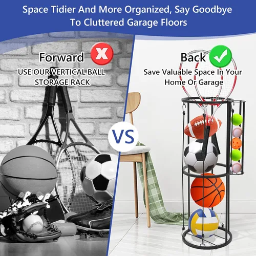 Miniatura 4 de Estante de almacenamiento para pelotas de garaje, soporte de pared para pelotas pequeñas, soporte vertical para baloncesto, fútbol, voleibol