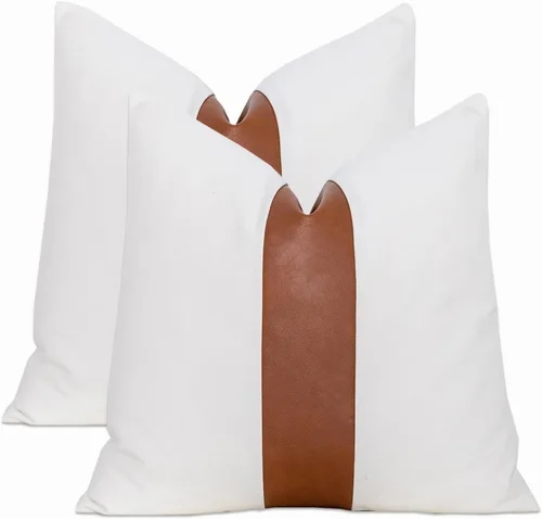 Miniatura 10 de Juego de 2 fundas de almohada negras y marrones de 18 x 18 pulgadas, fundas de almohadas modernas con rayas estilo granja para sofá, sala de estar