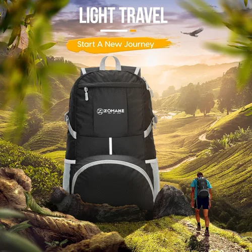 Miniatura 6 de Mochila de viaje Zomake ligera para senderismo, resistente al agua, mochila plegable para mujeres y hombres Negro