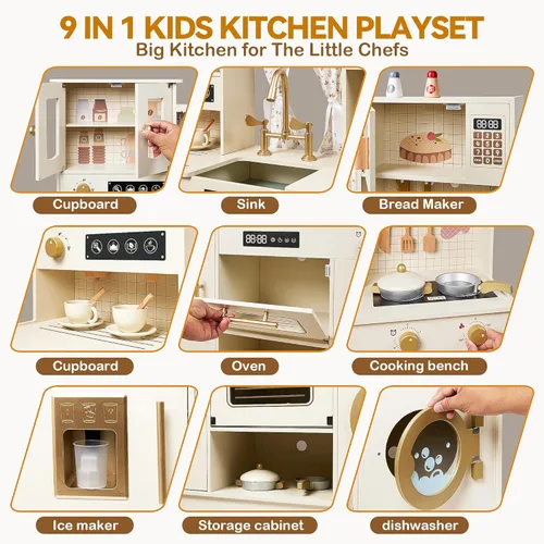 Miniatura 2 de Juego de cocina para niños, juego de cocina de madera con 26 piezas, accesorios de comida y utensilios de cocina, regalo para niñas y niños de más