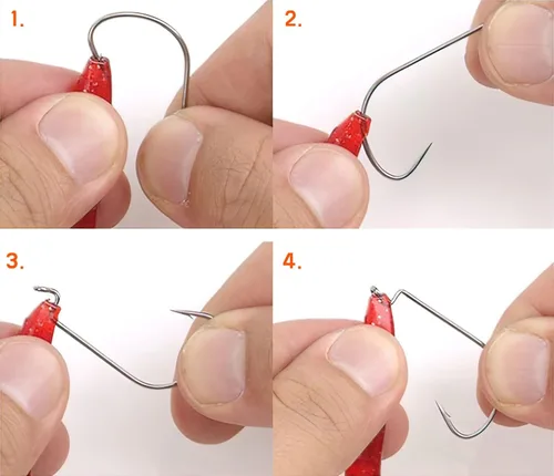 Miniatura 7 de Ganchos de pesca de gusano compensados, ganchos de pesca de lubina, 3X-fuertes ganchos de gusano de acero de alto carbono, cebos suaves para señuelo