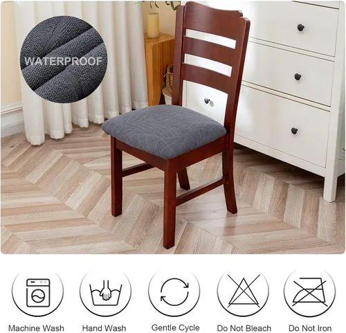 Miniatura 7 de Genina Fundas de asiento impermeables para sillas de comedor, fundas de asiento elásticas para sillas de comedor, extraíbles y lavables, fundas