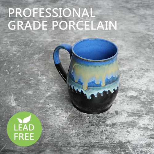 Miniatura 3 de Bosmarlin - Taza de cerámica extra grande para café, 25 onzas, apta para lavavajillas y microondas, taza grande y agrandada para té, esmaltado Azul