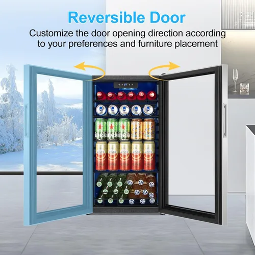 Miniatura 2 de Refrigerador de bebidas para 126 latas, mini refrigerador de bebidas pequeño enfriador de bebidas de acero inoxidable con puerta de vidrio y Acero