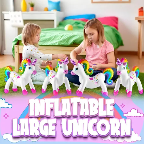 Miniatura 3 de Decoraciones inflables de fiesta de unicornio – (paquete de 4) 24 pulgadas – Unicornios grandes de arco iris inflables para decoraciones
