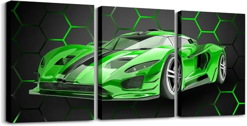 Miniatura 27 de Feelyou Cuadro azul de carreras para pared, 12 x 16 pulgadas, 3 piezas de autos deportivos de velocidad, lienzo para decoración de pared, diseño