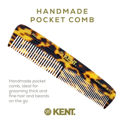 Miniatura 3 de Kent R7T TY Peine de bolsillo hecho a mano para hombres, peine de dientes finos y anchos, peines para barba y bigote para el aseo y peinado diario