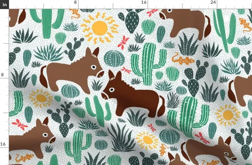 Miniatura 2 de Spoonflower Fabric - Life Country Animals Western Cactus Desert Farm Donkey Printed on Chiffon Fabric Fat Quarter - Sewing Fashion Apparel Dresses