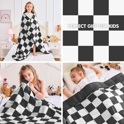 Miniatura 7 de yescool Manta con peso a cuadros negros de 3 libras, manta pesada transpirable, manta de cama de tartán, regalos para 20-40 libras, 36 x 48 pulgadas