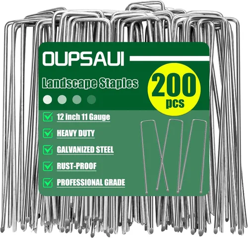 Miniatura 12 de OUPSAUI Estacas galvanizadas de 12 pulgadas para grapas de paisaje, 25/50/100/200 estacas de metal para jardín para tela de barrera de malezas
