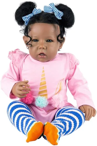 Miniatura 6 de Muñecas bebé Reborn Niña Negra, Muñecas bebé recién nacidas afroamericanas de 20 pulgadas, realistas con cuerpo suave y extremidades de silicona