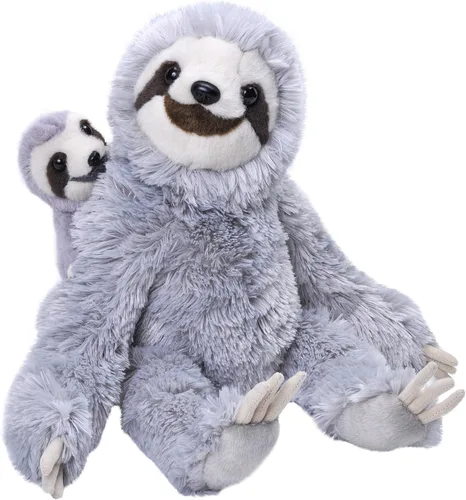 Wild Republic Mamá y bebé perezoso, animal de peluche, 12 pulgadas, regalo para niños, juguete de peluche, botellas de agua recicladas