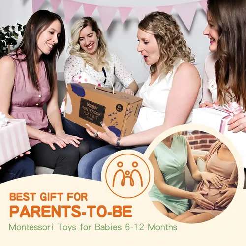 Miniatura 6 de Twefex Juguetes Montessori para bebés de 6 a 12 meses – Kit de juego 3 en 1 para bebés – Tambor giratorio mediano – Caja de pañuelos para bebé