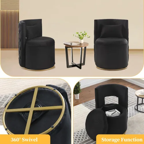 Miniatura 3 de Silla de acento giratoria, sofá redondo de terciopelo de almacenamiento, silla tapizada con barril moderno para guardería, sala de estar, hotel