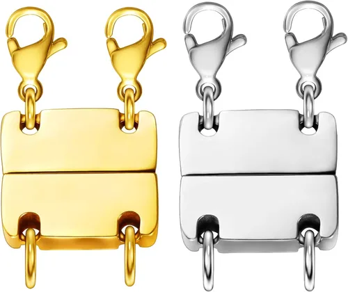 Miniatura 7 de Cierre de capas de collar con cierre magnético para joyas, separador de oro y plata para collares y cadenas apilables 4 piezas oro y plata