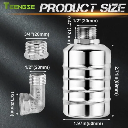 Miniatura 2 de Kit de 2 válvulas de flotador de acero inoxidable 304 – Control automático de nivel de agua para tanques y canales de ganado, incluye accesorios