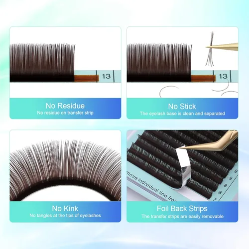 Miniatura 5 de NAGARAKU Extensiones de pestañas de color marrón oscuro 0.003 in, rizo B, 0.276-0.591 in, bandeja mixta, pestañas individuales, volumen de visón