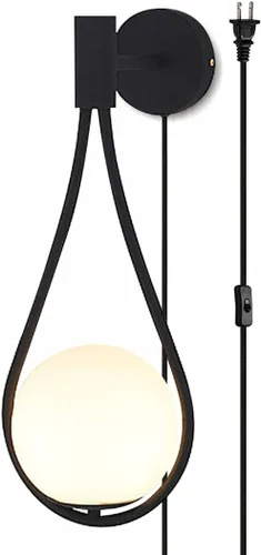 Miniatura 10 de BOKT Moderna lámpara de pared de vidrio negra para colgar en la pared, apliques de pared de mediados de siglo para dormitorio, con gota de agua