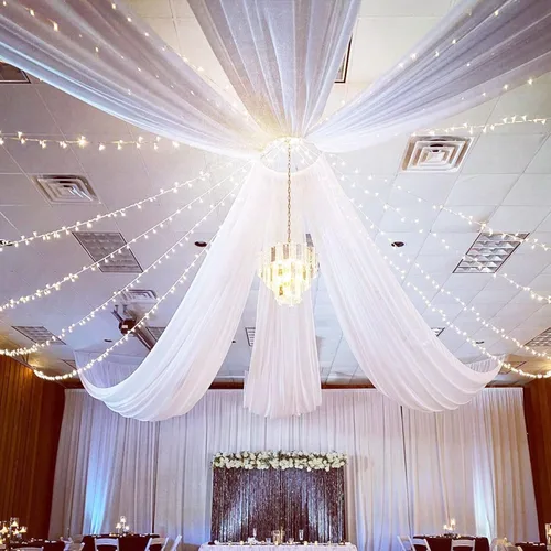 Miniatura 20 de FUHSY Cortinas de techo para arco de boda, tela drapeada, tela de gasa, cortinas de gasa burdeos para telón de fondo, 5 x 20 pies, 2 paneles