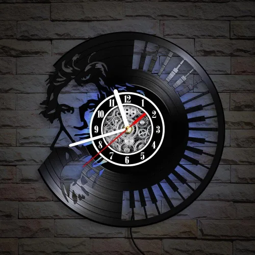 Miniatura 9 de The Geeky Days Ludwig Van Beethoven - Reloj de pared con disco de vinilo LED, 7 colores de luz, 12 pulgadas, teclado de piano de cuarzo silencioso