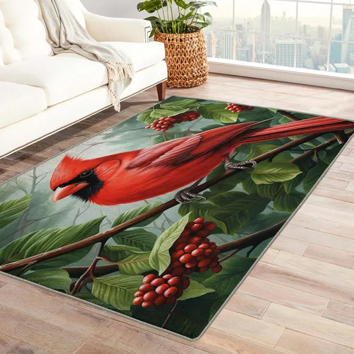 Alfombra cardenal de Navidad de 2 x 3 pies, alfombra cardenal roja, alfombras de pájaros rojos para entrada, sala de estar, dormitorio, alfombra de