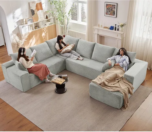 Miniatura 30 de Sofá modular de nube de 140 pulgadas para sala de estar, sofá modular de asiento profundo, juego de sofás de pana grandes y cómodos con espuma