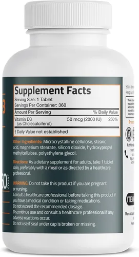 Miniatura 2 de Bronson Vitamina D3 2000 UI (50mcg) Sin OGM, 360 tabletas