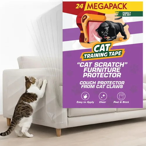 Miniatura 17 de Paquete de 8 láminas de cinta protectora de muebles contra arañazos de gatos – Adhesivo de doble cara para entrenamiento (4 XL, 4 grandes)