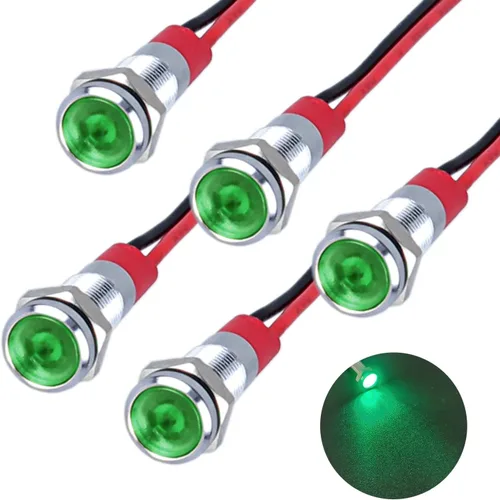 Miniatura 13 de 5Pcs 12V-24V Luz indicadora LED de ahorro de energía Montaje de orificio 8mm (1/3") 20mA Señal de lámpara de cabeza plana ancha impermeable piloto