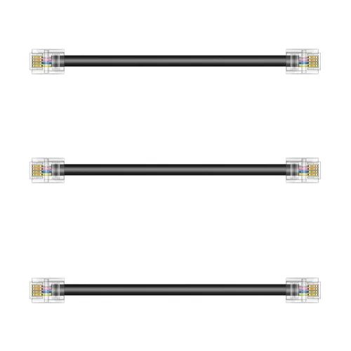 Miniatura 14 de Paquete de 3 cables de extensión de teléfono de 1 pie con enchufes RJ11 6P4C estándar para teléfono fijo y fax (3, negro, 1 pie)