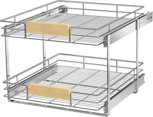 Miniatura 15 de LOVMOR Organizador de gabinete extraíble con mango de madera, 16½ pulgadas de ancho x 21½ pulgadas, organizador deslizante para cocina, despensa 1