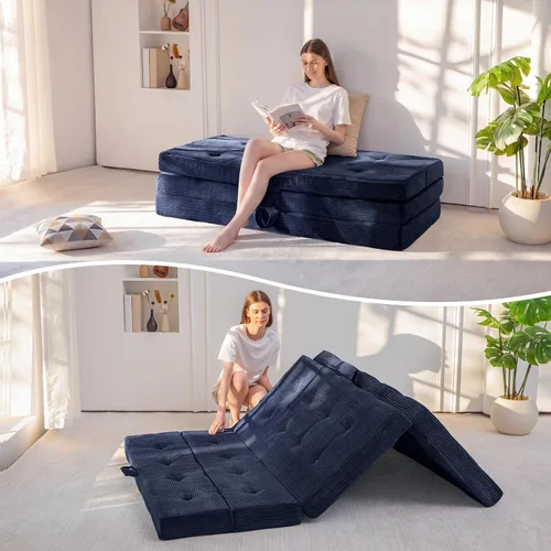 Miniatura 10 de MAXYOYO Sofá cama plegable de 4 pulgadas, sofá plegable copetudo, sofá portátil con asas, cubrecolchón de cama de invitados, tapete portátil