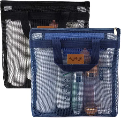 Miniatura 8 de Hommtina 2 bolsas de malla de ducha de secado rápido para colgar artículos de tocador y baño organizador para viajes y natación con cremallera