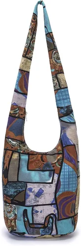 Miniatura 156 de Bolsa de hombro para mujer, de lona en estilo hippie/bohemio para llevar cruzada al hombro, disponible en diferentes colores y estampados