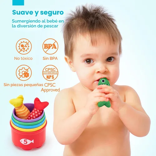 Miniatura 5 de hahaland Juguetes Montessori para niño de 1 año, regalo de cumpleaños, juego de pesca de tela 10 en 1, juguetes para niños pequeños con tazas